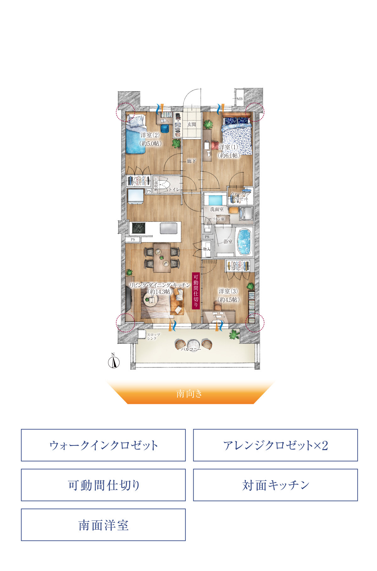 B TYPE 3LDK 家具レイアウト図
