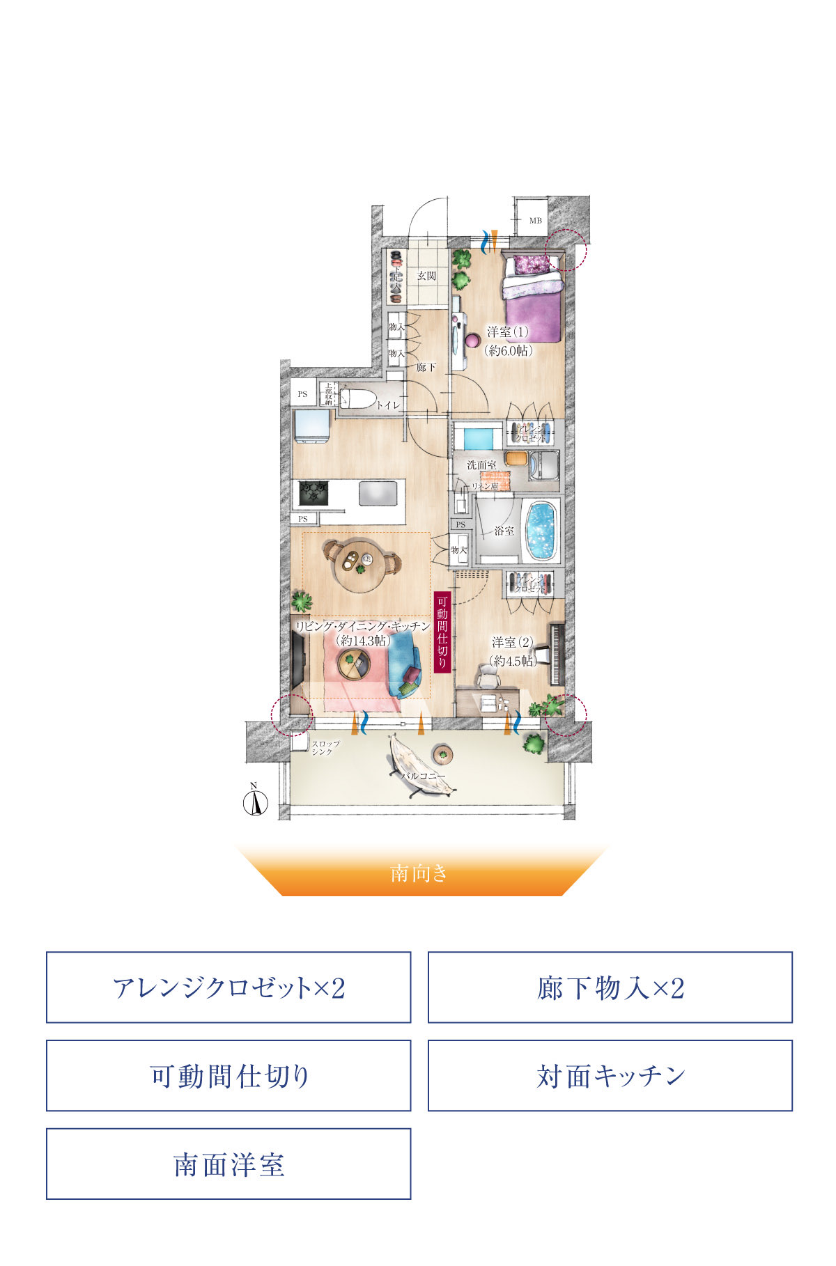 C TYPE 2LDK 家具レイアウト図