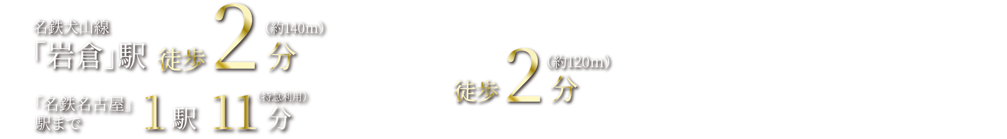 名鉄犬山線 「岩倉」駅 徒歩2分（約140ｍ）「名鉄名古屋」駅まで1駅11分（特急利用） バロー岩倉店 徒歩2分（約120ｍ）<効率指定通学校>岩倉北小学校岩倉中学校 2027年3月下旬入居（予定）