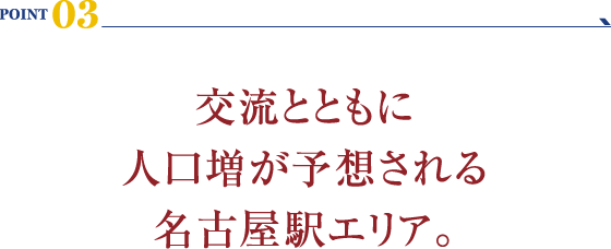 POINT 03：交流とともに人口増が予想される名古屋駅エリア。